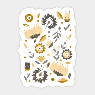 Floral Folk Art in Mustard Yellow Sticker